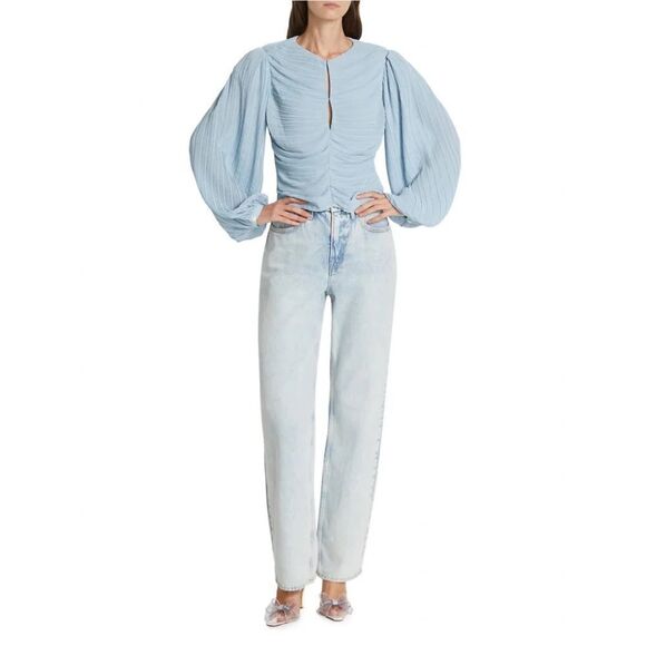 NWT Frame Pleated Billow Sleeve Blue Top Blouse Chambray Size XS - Picture 2 of 8